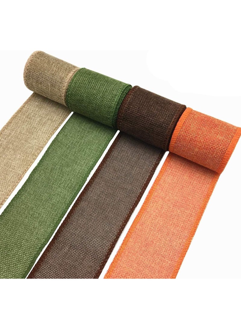 SYOSI 4 لفات من شريط صناعة نسيج الخيش، شريط لف الخيش، شريط مصنوعات من نسيج الجوت الطبيعي لهدايا الزفاف، نسيج الخيش DIY التعبئة ديكور حفلات الزفاف العتيق، شريط ساتان ملون (5 م * 6 سم) - Image 1