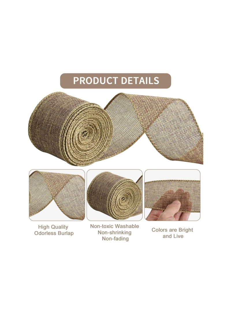 SYOSI 4 لفات من شريط صناعة نسيج الخيش، شريط لف الخيش، شريط مصنوعات من نسيج الجوت الطبيعي لهدايا الزفاف، نسيج الخيش DIY التعبئة ديكور حفلات الزفاف العتيق، شريط ساتان ملون (5 م * 6 سم) - Image 2