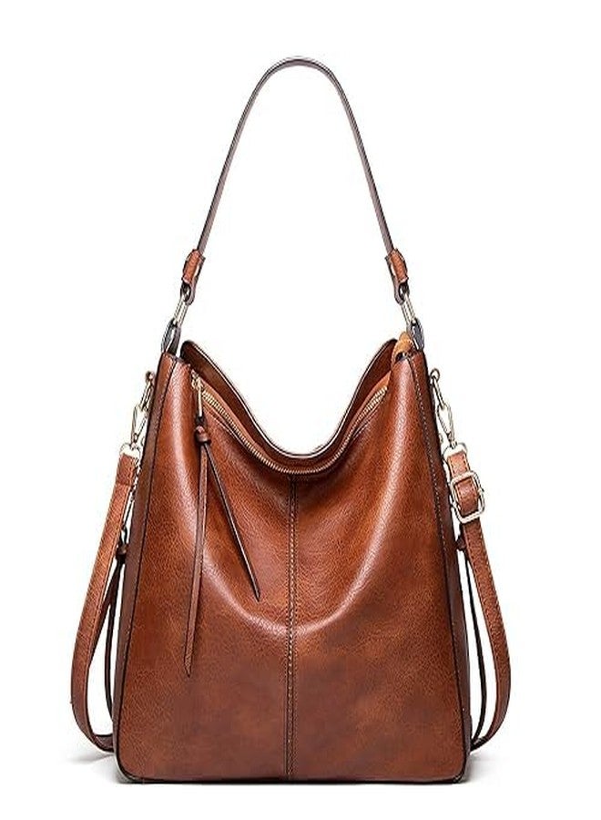 JD PRO Brown Hobo Shoulder Handbag for Women in Faux Leather Shoulder Hobo Bag Ladies Big Purse With Long Strap 39 x 33 x 13 cm - Image 1
