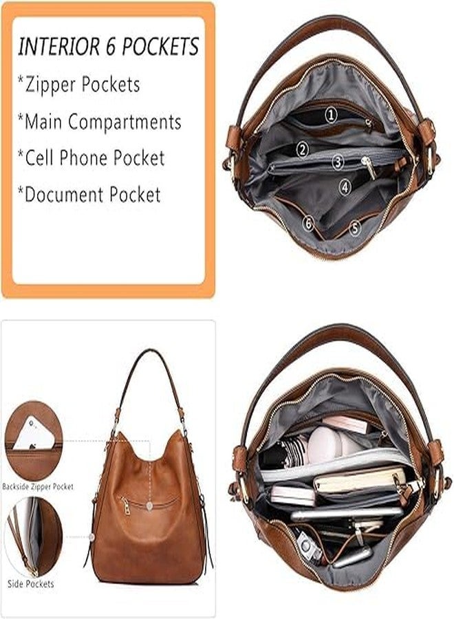 JD PRO Brown Hobo Shoulder Handbag for Women in Faux Leather Shoulder Hobo Bag Ladies Big Purse With Long Strap 39 x 33 x 13 cm - Image 4