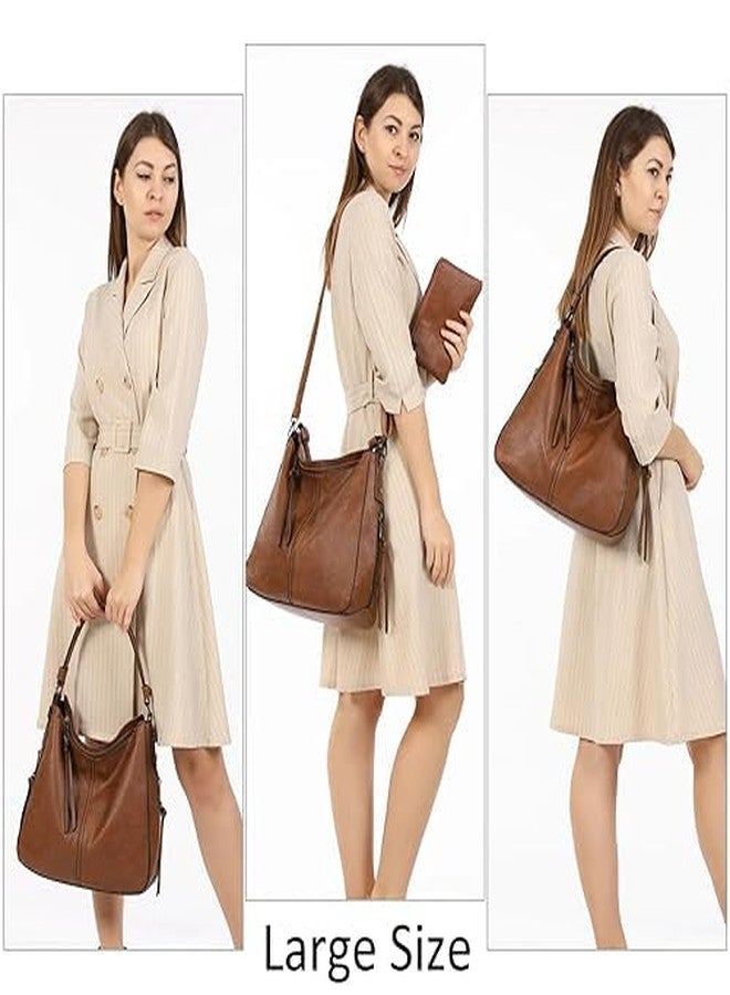 JD PRO Brown Hobo Shoulder Handbag for Women in Faux Leather Shoulder Hobo Bag Ladies Big Purse With Long Strap 39 x 33 x 13 cm - Image 2