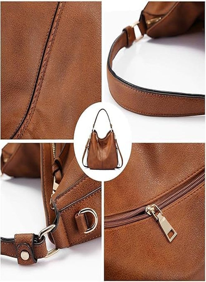 JD PRO Brown Hobo Shoulder Handbag for Women in Faux Leather Shoulder Hobo Bag Ladies Big Purse With Long Strap 39 x 33 x 13 cm - Image 3