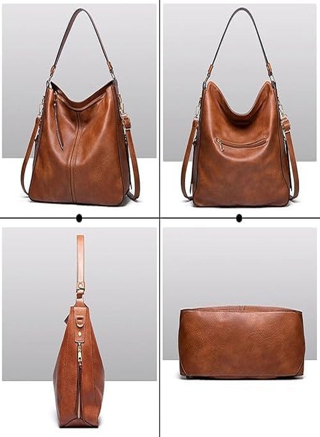 JD PRO Brown Hobo Shoulder Handbag for Women in Faux Leather Shoulder Hobo Bag Ladies Big Purse With Long Strap 39 x 33 x 13 cm - Image 5