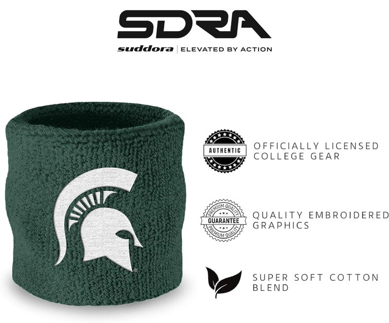 Suddora Michigan State University Wrist Sweatbands - Athletic Cotton Terry Cloth Wrist Bands for School Basketball, Tennis, Football, Baseball (Pair) - Image 2