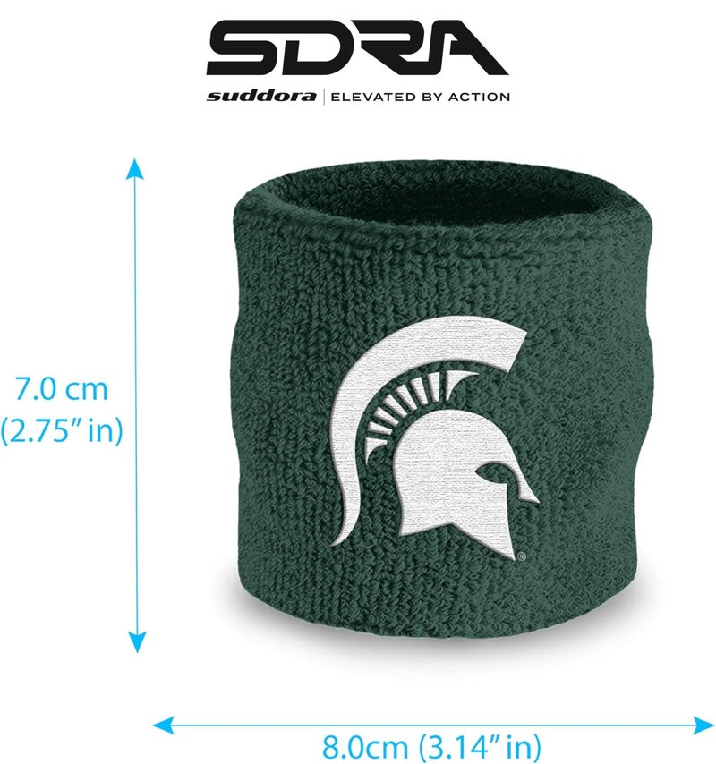 Suddora Michigan State University Wrist Sweatbands - Athletic Cotton Terry Cloth Wrist Bands for School Basketball, Tennis, Football, Baseball (Pair) - Image 3
