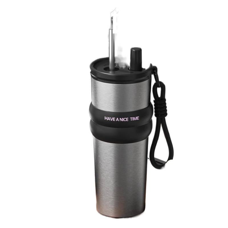 710 ml Stainless Steel Coffee Mug with Easy Carry Handle and Straw Top in with Ceramic Lining - Image 2