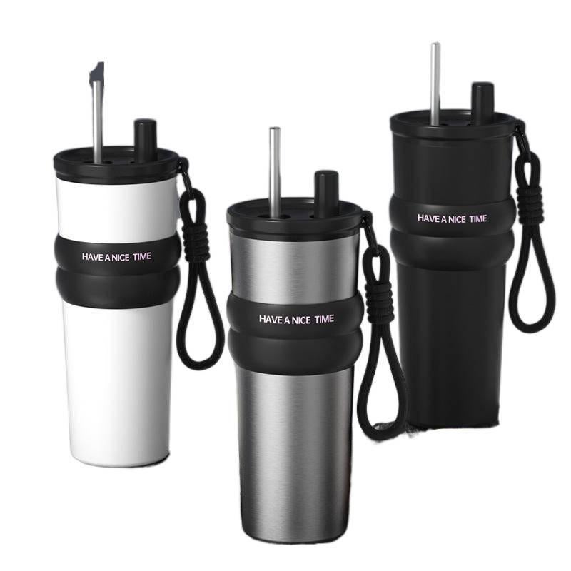 710 ml Stainless Steel Coffee Mug with Easy Carry Handle and Straw Top in with Ceramic Lining - Image 3