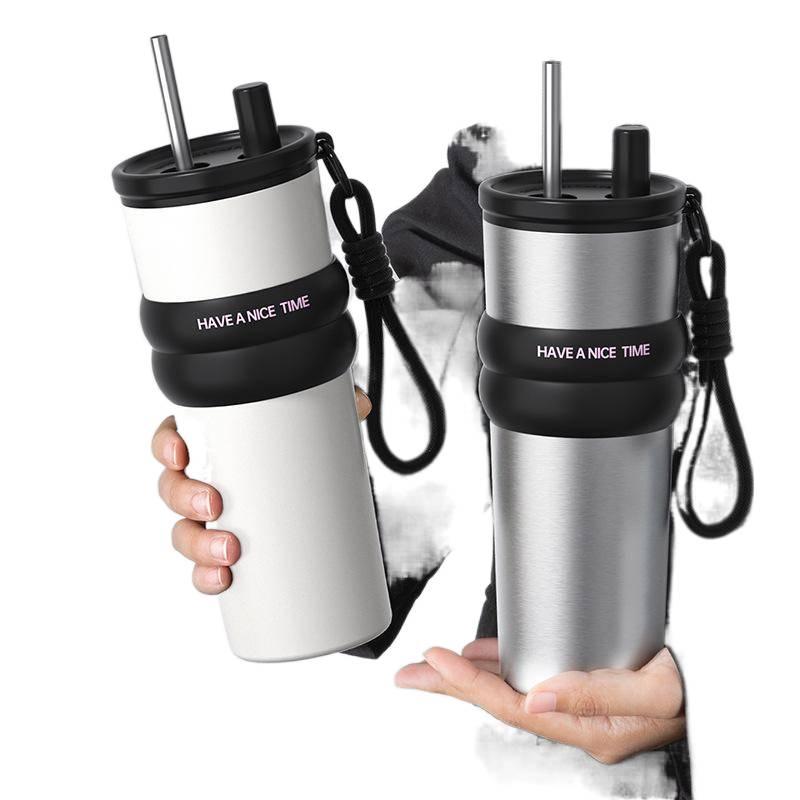 710 ml Stainless Steel Coffee Mug with Easy Carry Handle and Straw Top in with Ceramic Lining - Image 4
