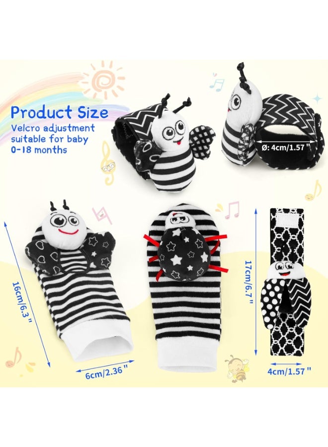 Bukela Baby Toys 0-6 Months, 4PCS Foot Finders & Wrist Rattles for Infants Newborn Toys, Black and White Sensory Toys, Rattle Socks Hand and Foot Rattles for 0-3 0-12 Months Birthday Shower Gifts - Image 5