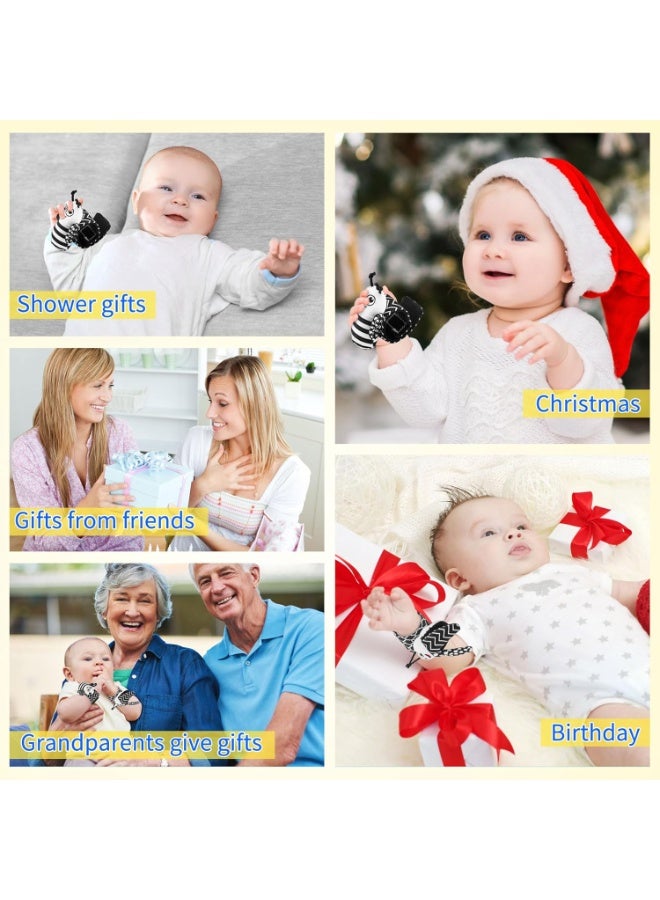 Bukela Baby Toys 0-6 Months, 4PCS Foot Finders & Wrist Rattles for Infants Newborn Toys, Black and White Sensory Toys, Rattle Socks Hand and Foot Rattles for 0-3 0-12 Months Birthday Shower Gifts - Image 3