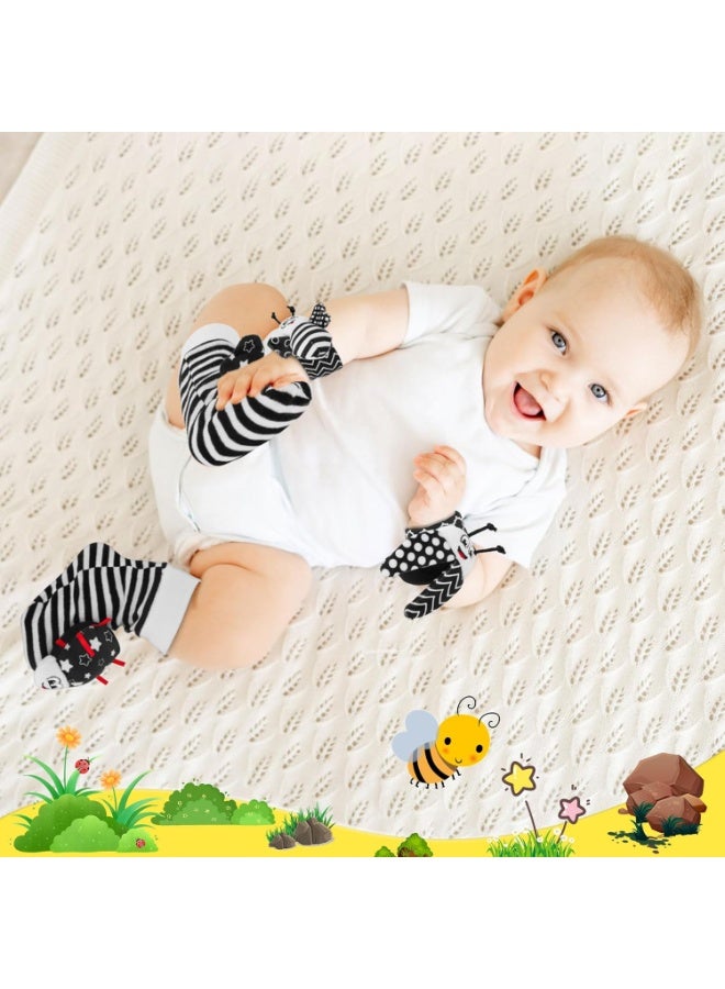 Bukela Baby Toys 0-6 Months, 4PCS Foot Finders & Wrist Rattles for Infants Newborn Toys, Black and White Sensory Toys, Rattle Socks Hand and Foot Rattles for 0-3 0-12 Months Birthday Shower Gifts - Image 4