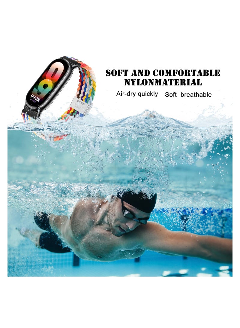 KASTWAVE Braided Nylon Strap Compatible with Xiaomi Smart Band 8, Breathable Stretchable Elastic Sport Fashion Strap Replacement Band for Women Men Children, Colorful - Image 4