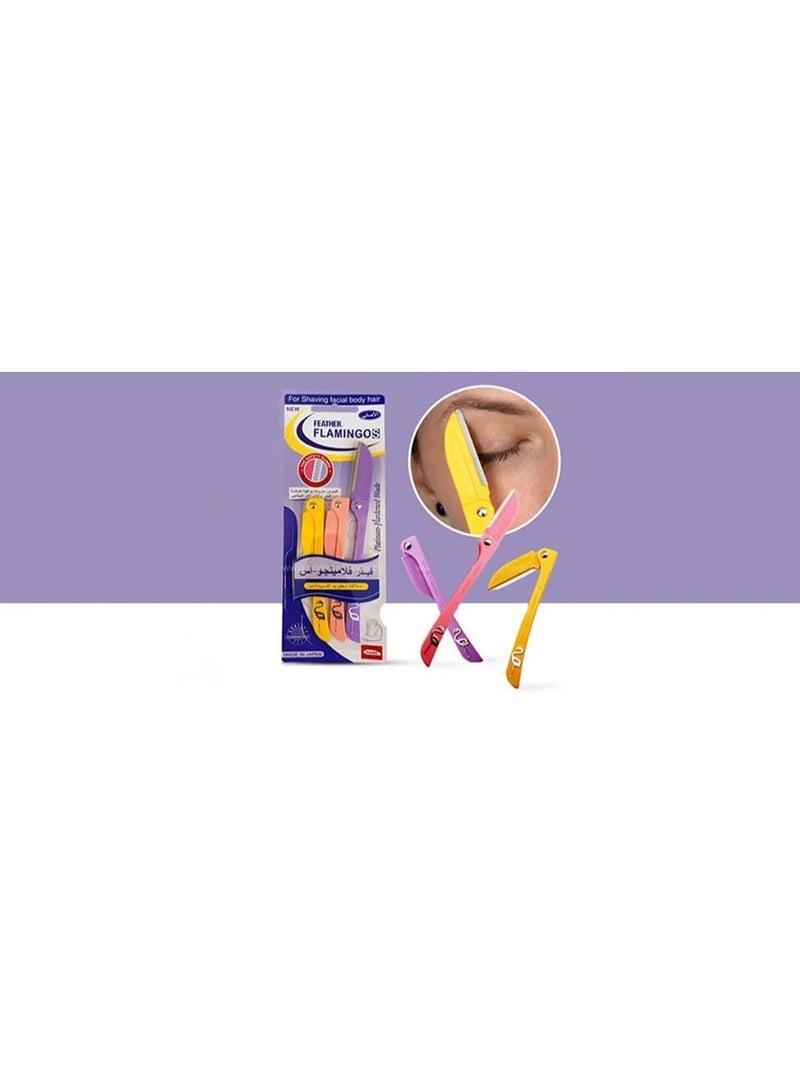 Feather 3-Piece Flamingos Facial Touch-up Stainless Steel Safe Razor Purple/Yellow/Pink 26grams