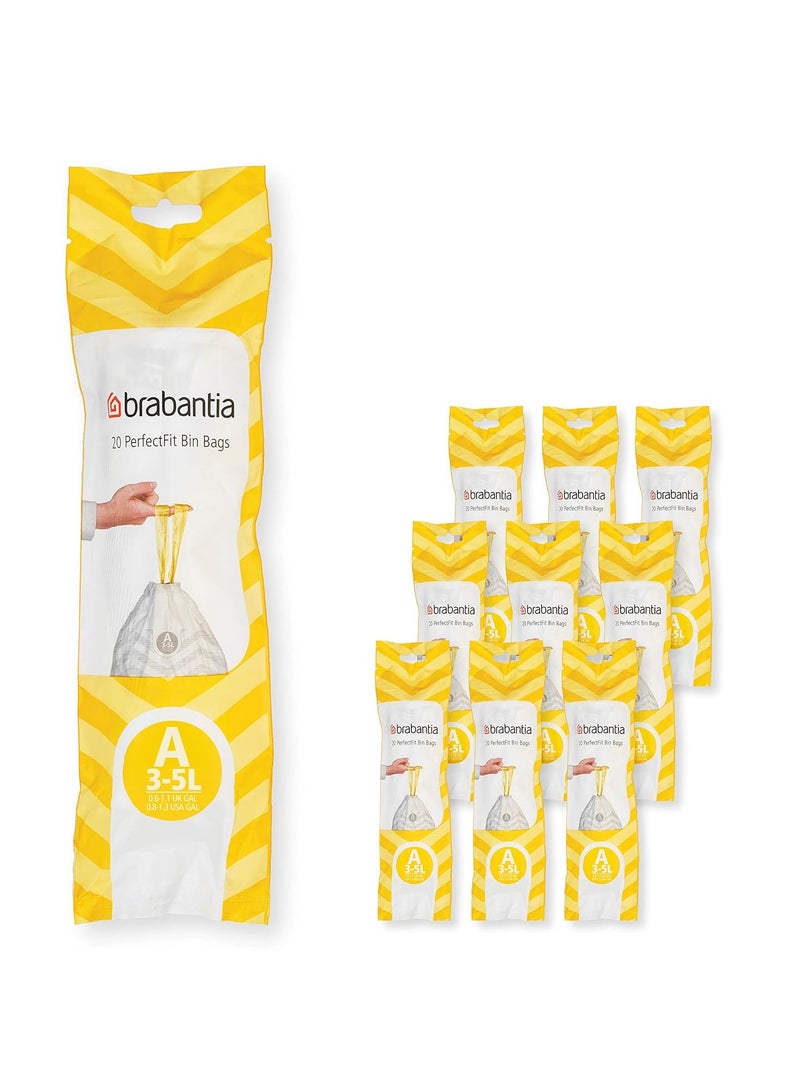 Brabantia Bin Liners Size A (3–5L), 200 Bags (10 Rolls x 20 Bags)
