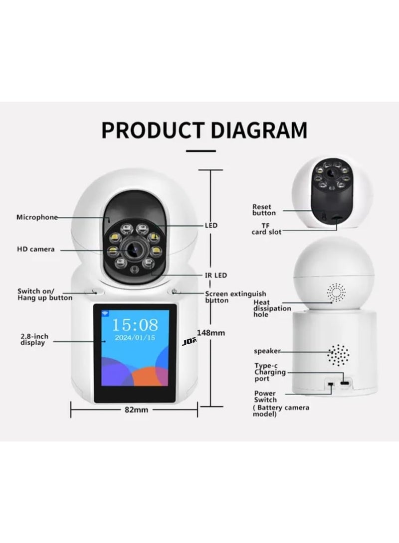 JORTAN 5MP Smart Video Call Camera with 2.8" LCD Display, Free Two-Way Video Calling, Auto Tracking, Motion Detection, Color & IR Night Vision, Mobile Alerts, HD Indoor Security Camera for Baby, Pet & Home Monitoring - Image 2