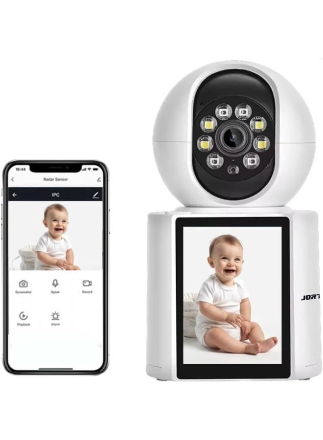 JORTAN 5MP Smart Video Call Camera with 2.8" LCD Display, Free Two-Way Video Calling, Auto Tracking, Motion Detection, Color & IR Night Vision, Mobile Alerts, HD Indoor Security Camera for Baby, Pet & Home Monitoring - Image 1