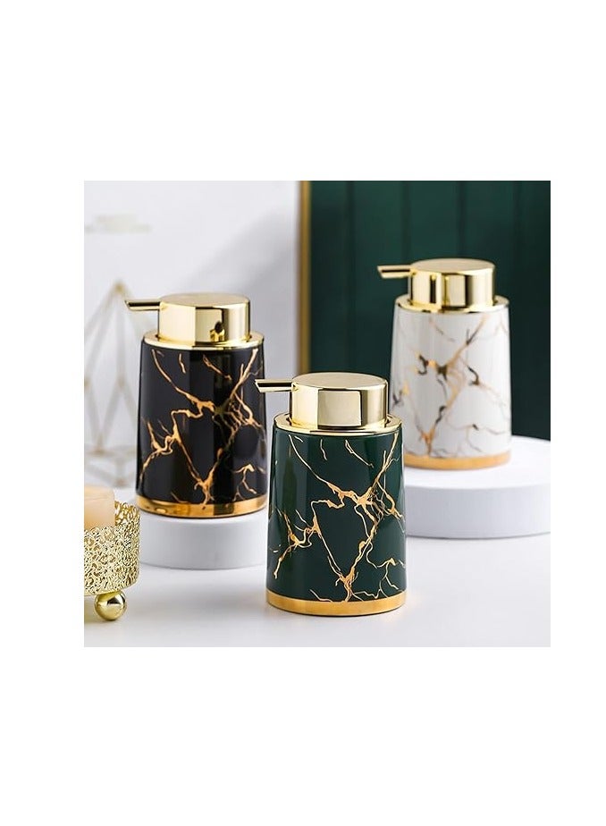 سبيس شوب موزع صابون رغوي من السيراميك، موزع صابون يد رغوي رخامي، موزع صابون لوشن قابل لإعادة الملء مع مضخة ذهبية، موزع صابون الأطباق للمطبخ - Image 3