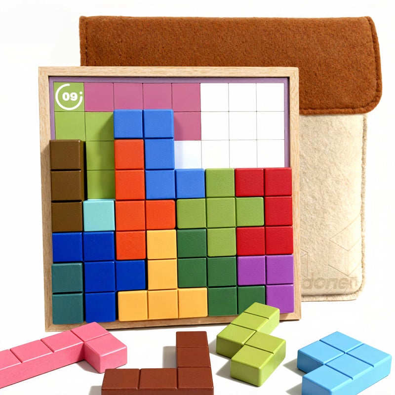 Codonen Wooden Tile Matching Memory Game for Dementia Seniors Elderly Adults 40 DoubleSided Templates Felt Divider Storage Bag Alzheimers Activity Toy RetirementHome Activity Game Kit - Image 3