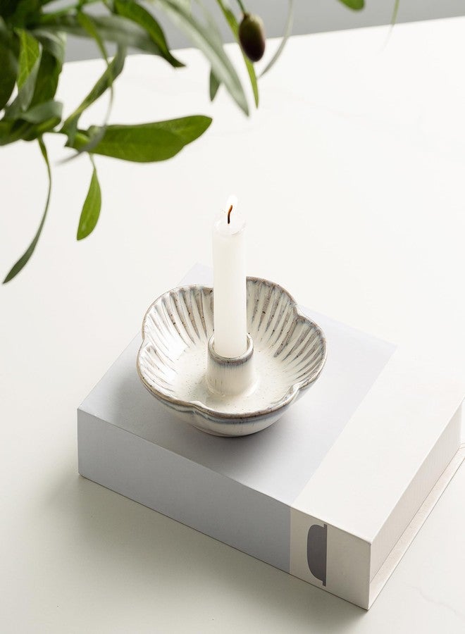 BEUNAIZER Ceramic Candle Holder, Candlestick Holder for Candles,Incense, Santo Palo, Rustic Vintage Home Decor for Halloween Christmas Weddings, Dining Room Table & Living Room Display (Vintage White) - Image 2