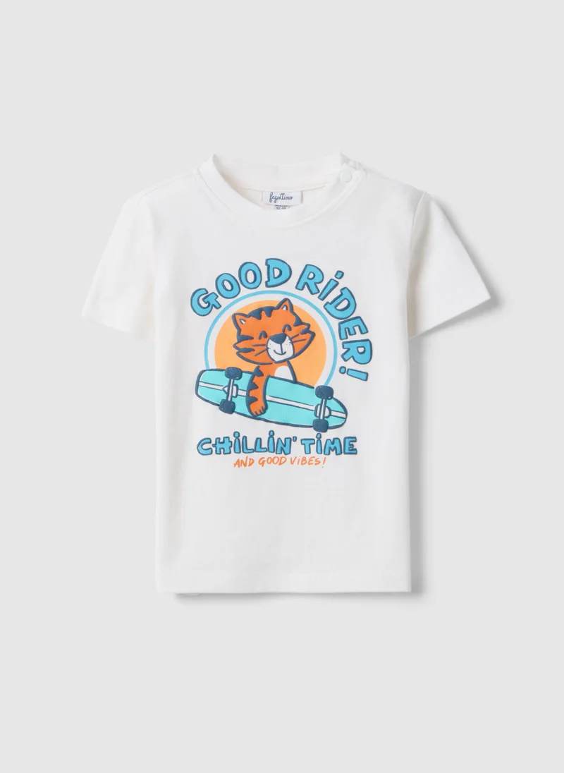 Ovs OVS White Pure Cotton Children'S T-Shirt Regular Fit With Tiger Rider