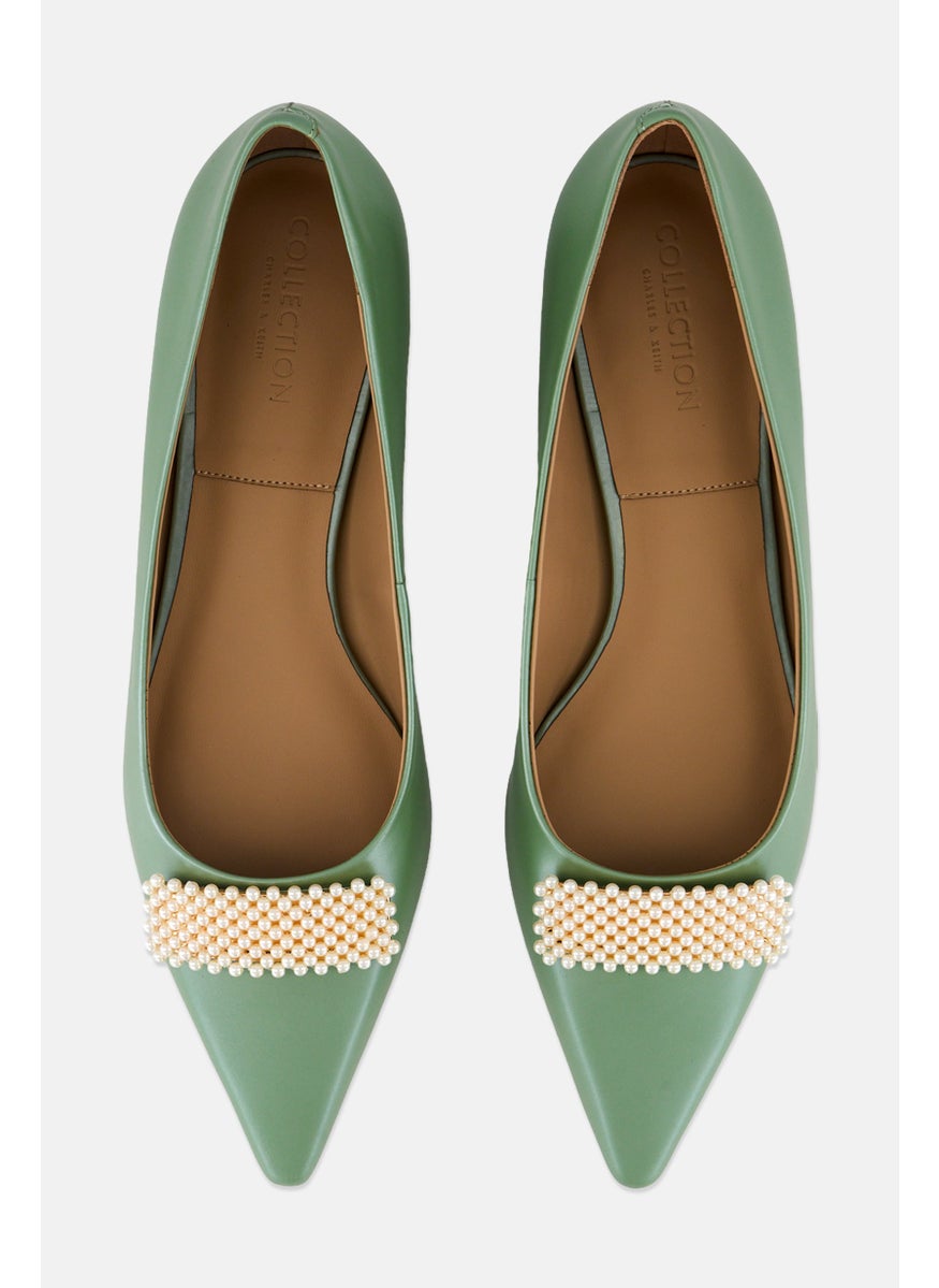 CHARLES & KEITH Women Slip On Pumps, Sage Green  - Image 3