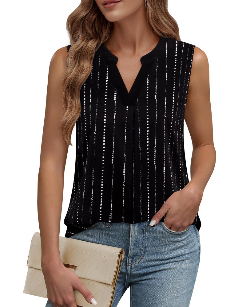 Timeson Ladies Sleeveless Blouse,Black Dress Shirt for Junior Summer Chiffon Tunics Tanks Tops for Leggings Polyester Dressy Office Cami Sheer Casual Work Professional Fashion Black - Image 2