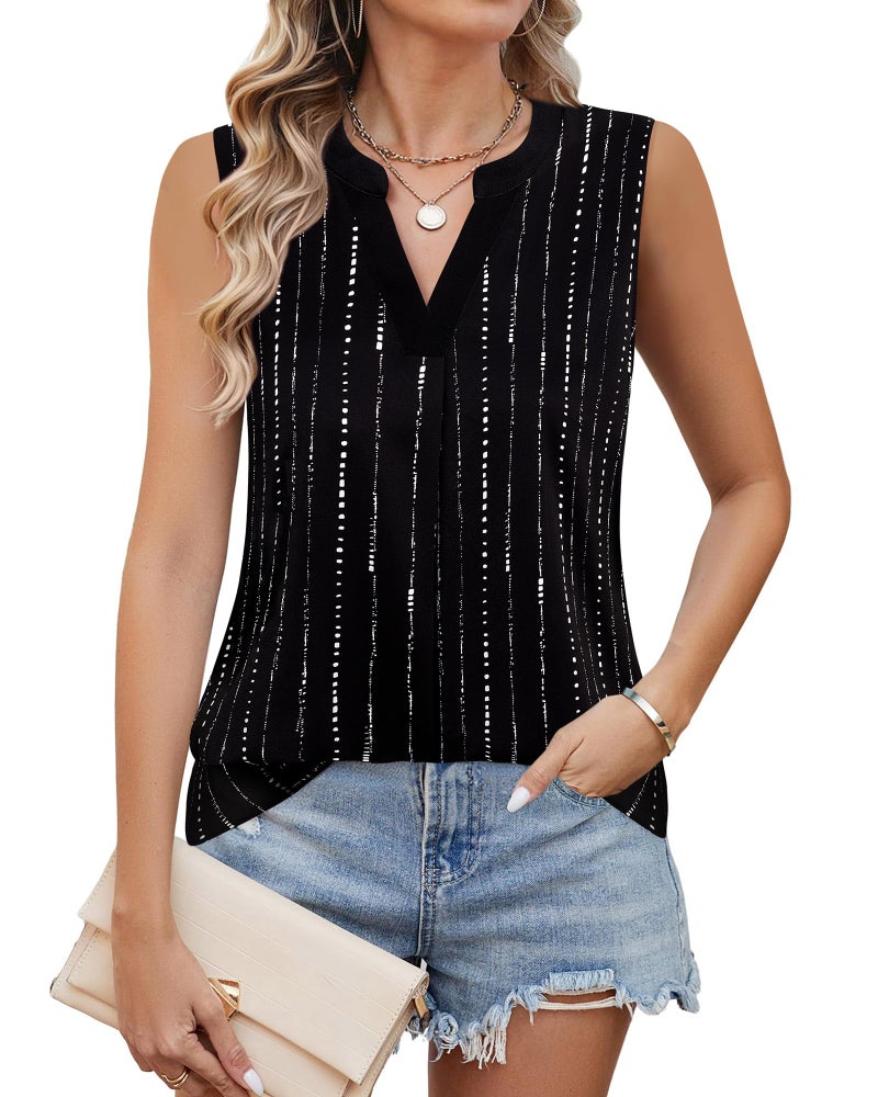 Timeson Ladies Sleeveless Blouse,Black Dress Shirt for Junior Summer Chiffon Tunics Tanks Tops for Leggings Polyester Dressy Office Cami Sheer Casual Work Professional Fashion Black - Image 3