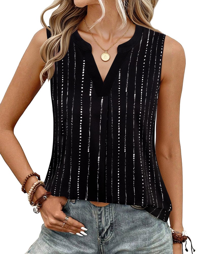 Timeson Ladies Sleeveless Blouse,Black Dress Shirt for Junior Summer Chiffon Tunics Tanks Tops for Leggings Polyester Dressy Office Cami Sheer Casual Work Professional Fashion Black - Image 1