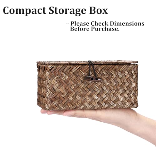 GUSHBIN Handwoven Seagrass Basket Wicker Shelf Basket with Lid Rectangular Multipurpose Desktop Organizer Bin for Key Remote Control, Small,7.0" x 4.3" x 3.3" - Image 4