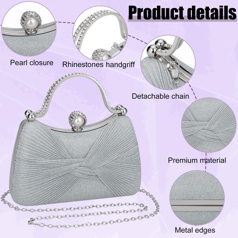 Simcat Clutch Purses for Women, Shiny Pleated Evening Bag Wedding Purse with Chain, Crossbody Shoulder Handbags for Wedding Party Prom - Image 5