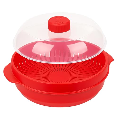 Home Style Microwave Steamer for Vegetables, Fish, Poultry & Rice – BPA-Free Healthy Oil-Free Cooking Container – Red – Dishwasher & Freezer Safe - Image 1