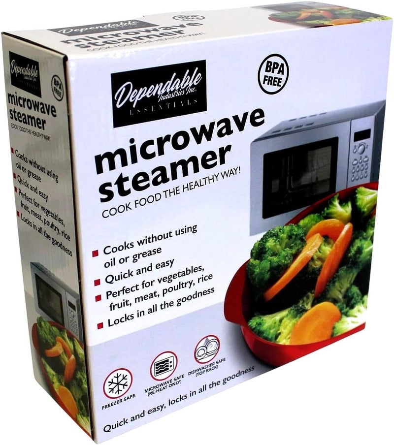 Home Style Microwave Steamer for Vegetables, Fish, Poultry & Rice – BPA-Free Healthy Oil-Free Cooking Container – Red – Dishwasher & Freezer Safe - Image 5