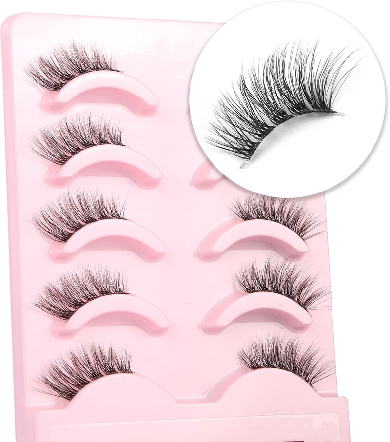 aupalada False Eyelashes Half Lashes Cat Eye Faux Mink Lashes Natural Short Fluffy Accent Eye Lashes Pack 5 Pairs Pack - Image 3