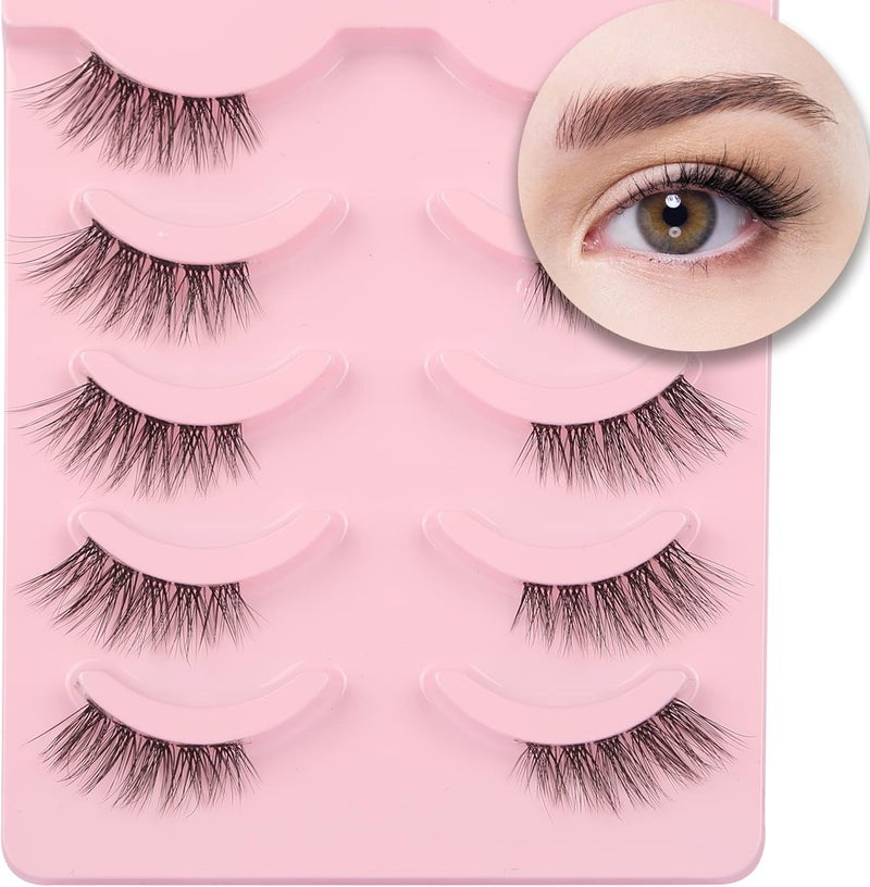 aupalada False Eyelashes Half Lashes Cat Eye Faux Mink Lashes Natural Short Fluffy Accent Eye Lashes Pack 5 Pairs Pack - Image 1