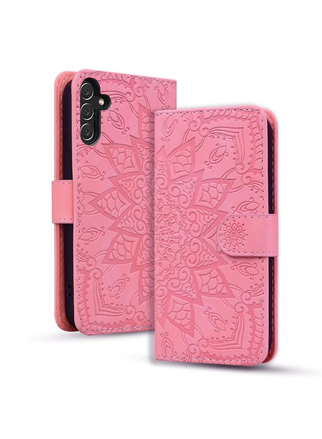 اس-توب جراب لهاتف Samsung Galaxy A26 / A16 مصنوع من جلد العجل مزدوج الطي منقوش بنقوش ماندالا - Image 1