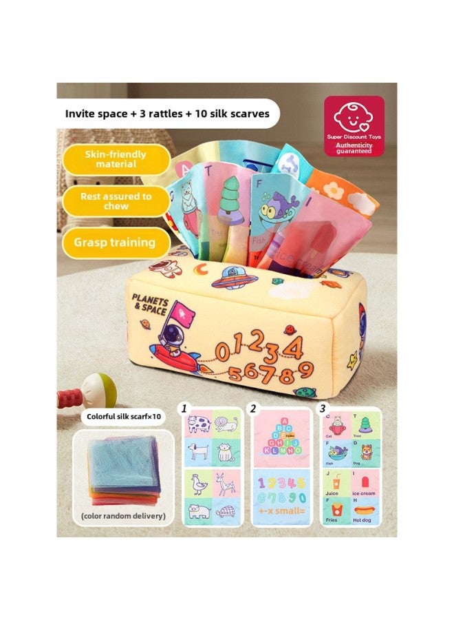 Baby Tear Tissue Box Baby Paper Box 0-1 Year Old Baby Can Bite Sucker Children's Teaching Cloth Book-Colour:Traveling In Space  - Image 1