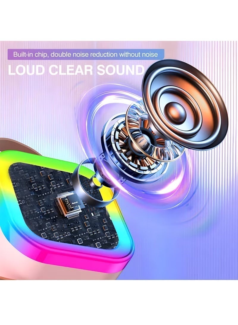XiaoGiqi Portable Mini Karaoke Bluetooth Speaker with 2 Wireless Microphones RGB LED Light Rechargeable Leather Handle Home KTV Machine for Party Birthday Camping Family Use Pink - Image 3