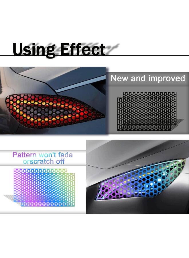 2Pcs Universal Car Rear Tail Light Lamp Stickers Honeycomb Type Decal,Car DIY Self Adhesive Tint Film Sheet for Car Rear Tail Light Headlamp Taillight Cover Trim18.89'' x 11.81''?Black? - Image 3