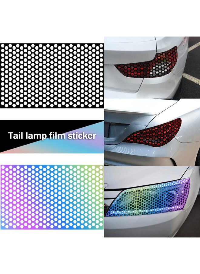2Pcs Universal Car Rear Tail Light Lamp Stickers Honeycomb Type Decal,Car DIY Self Adhesive Tint Film Sheet for Car Rear Tail Light Headlamp Taillight Cover Trim18.89'' x 11.81''?Black? - Image 5