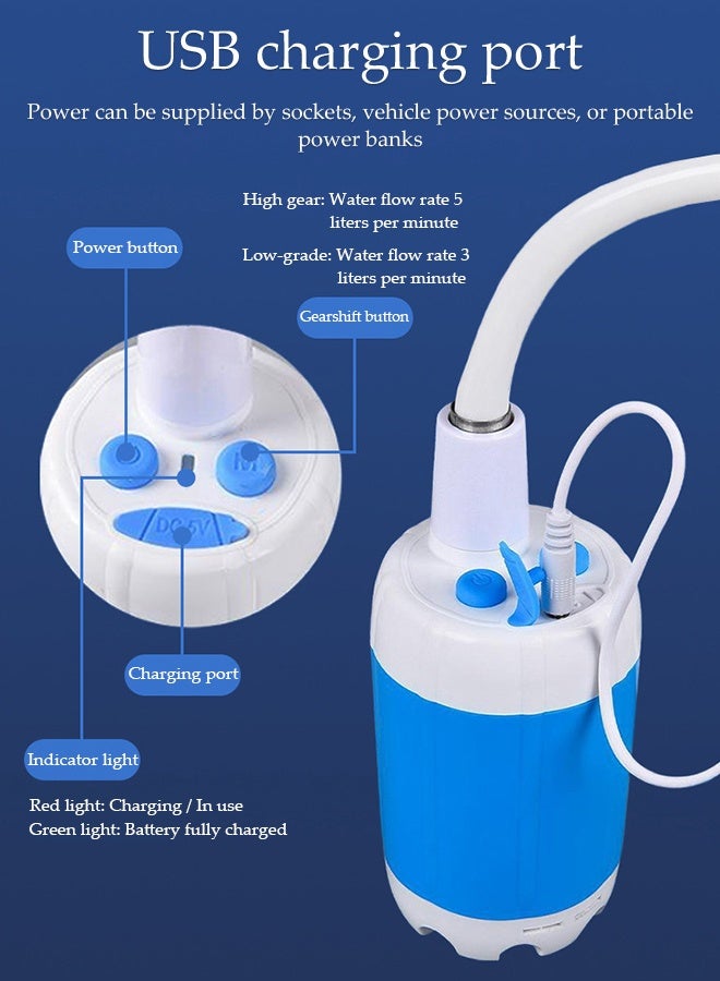 DUNISO Portable Bathroom Shower Set,Shower Pump with Shower Head, Rechargeable Portable Camping Outdoor Shower Sprayer Pumps Water from Bucket，Waterproof and Non Leakage，for Camping, Hiking, Travel, Car Washing Pet Cleaning - Image 4