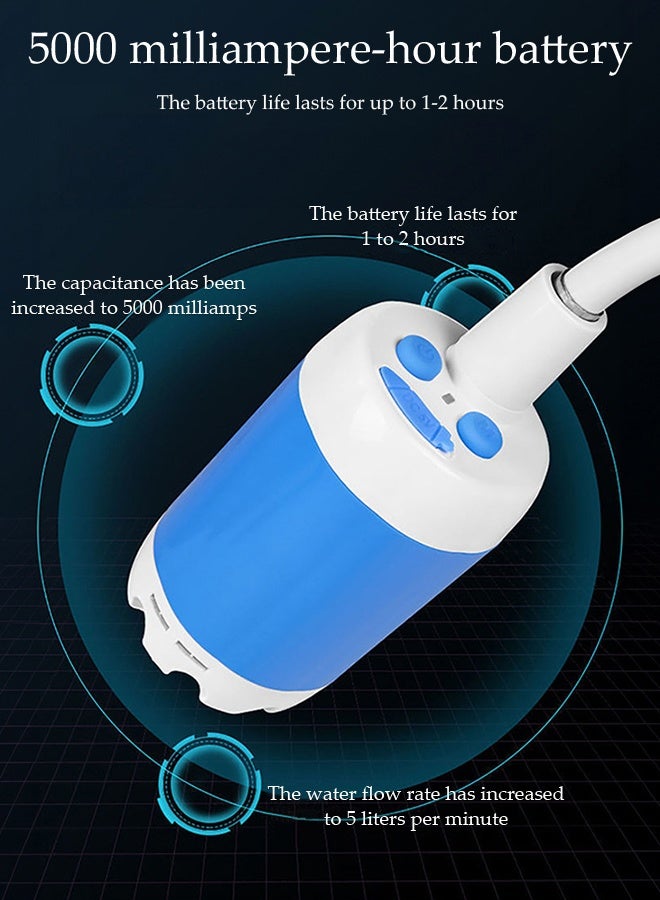 DUNISO Portable Bathroom Shower Set,Shower Pump with Shower Head, Rechargeable Portable Camping Outdoor Shower Sprayer Pumps Water from Bucket，Waterproof and Non Leakage，for Camping, Hiking, Travel, Car Washing Pet Cleaning - Image 5