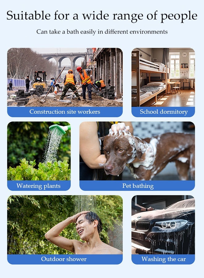 DUNISO Portable Bathroom Shower Set,Shower Pump with Shower Head, Rechargeable Portable Camping Outdoor Shower Sprayer Pumps Water from Bucket，Waterproof and Non Leakage，for Camping, Hiking, Travel, Car Washing Pet Cleaning - Image 3