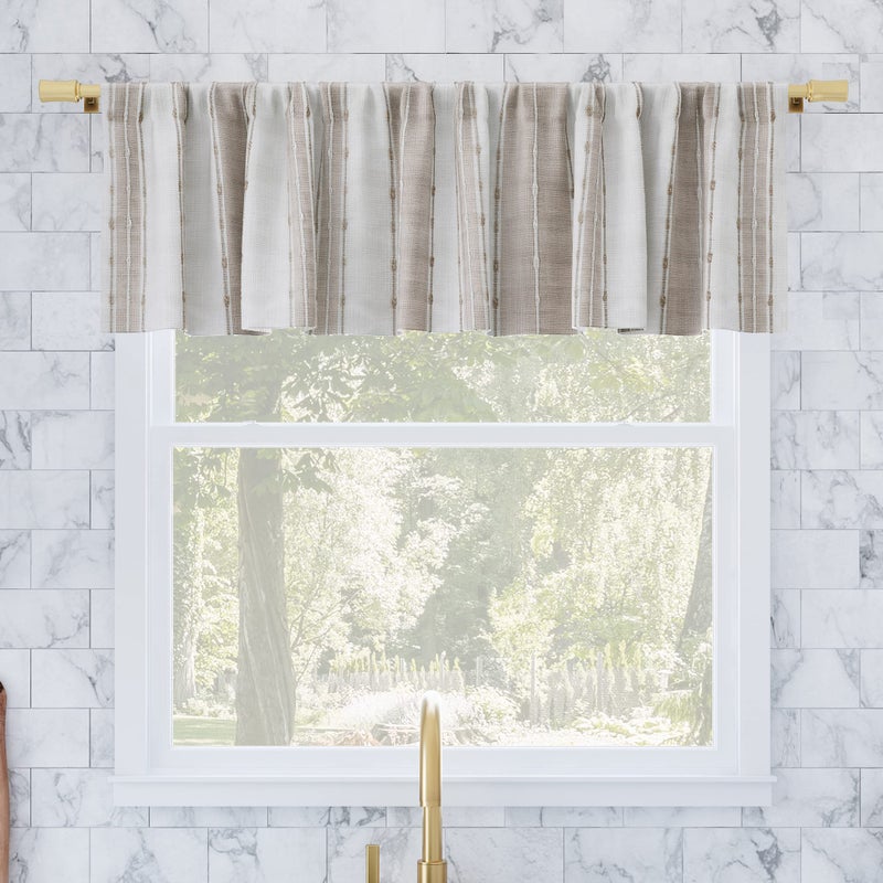 Archaeo Slub Texture Stripe Cotton Cafe Curtain Valance 52 x 14 LinenWhite
