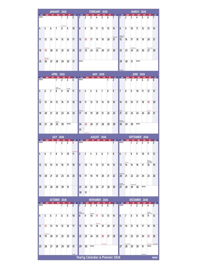 BowCuk 2026 Yearly Wall Calendar, Purple - Image 1
