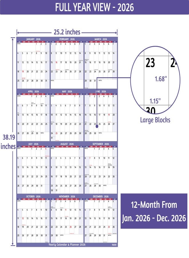 BowCuk 2026 Yearly Wall Calendar, Purple - Image 4
