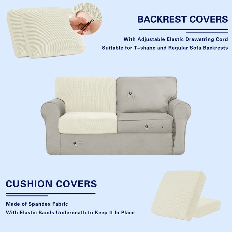 SUBRTEX 5 Pieces Stretch Sofa Slipcover Sets Couch Cover Sets Backrest Cushion Covers Furniture Protector Collection Set for Oversize Sofa Loveseat Chair Slip Covers(Medium  Ivory) - Image 3