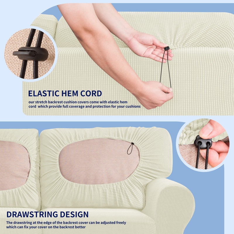 SUBRTEX 5 Pieces Stretch Sofa Slipcover Sets Couch Cover Sets Backrest Cushion Covers Furniture Protector Collection Set for Oversize Sofa Loveseat Chair Slip Covers(Medium  Ivory) - Image 5