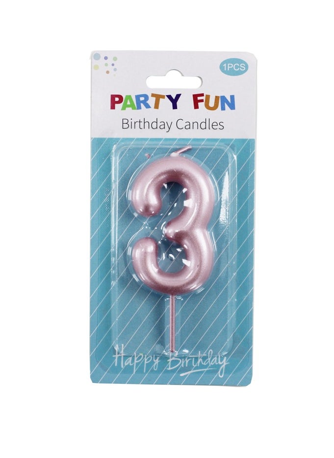 PARTY FUN - Cake Topper Number Candle For Birthday 6cm - Pink & Blue Color No. 3 - Image 1