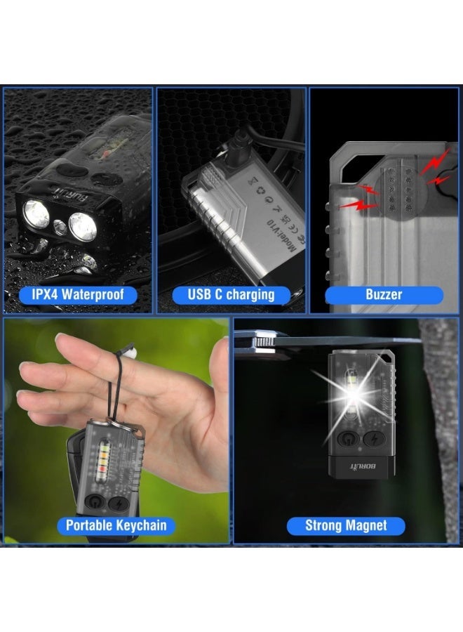 BORUIT V10 Ultra Powerful Rechargeable LED Torch 1000LM, Mini Keychain Flashlight with Magnet, 365NM UV Torch, 14 Modes IPX4 Waterproof, USB C Portable Flashlight - Image 4