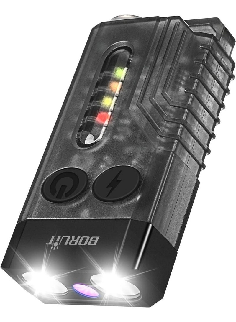BORUIT V10 Ultra Powerful Rechargeable LED Torch 1000LM, Mini Keychain Flashlight with Magnet, 365NM UV Torch, 14 Modes IPX4 Waterproof, USB C Portable Flashlight - Image 1